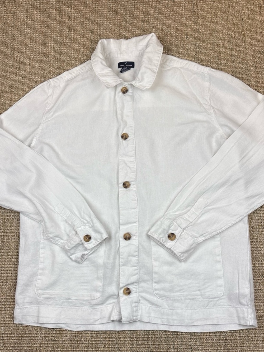 Daniel Hechter Paris Womens L White Linen Blend Chore Coat Button Front Jacket